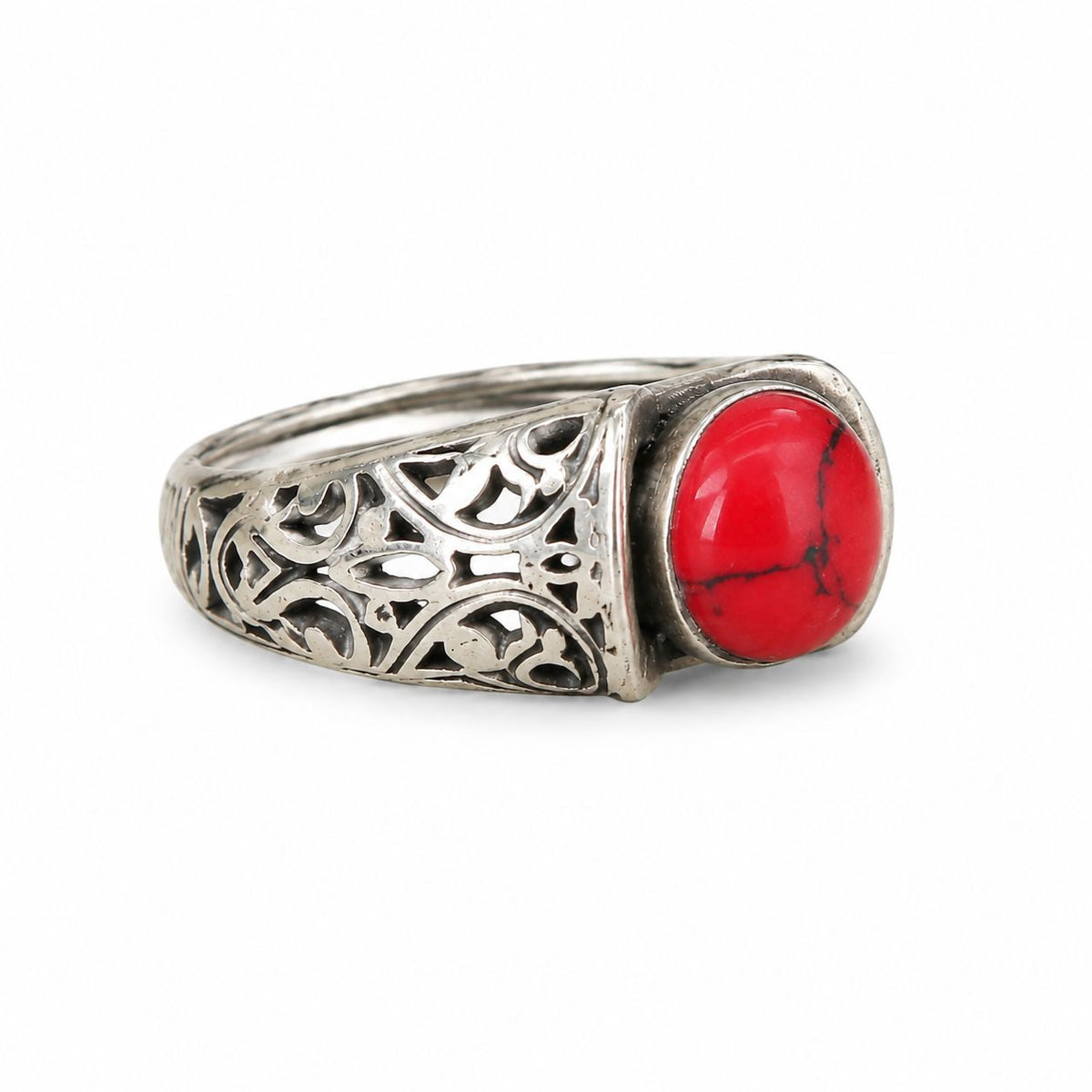 Crimson Natural Stone Silver Ring