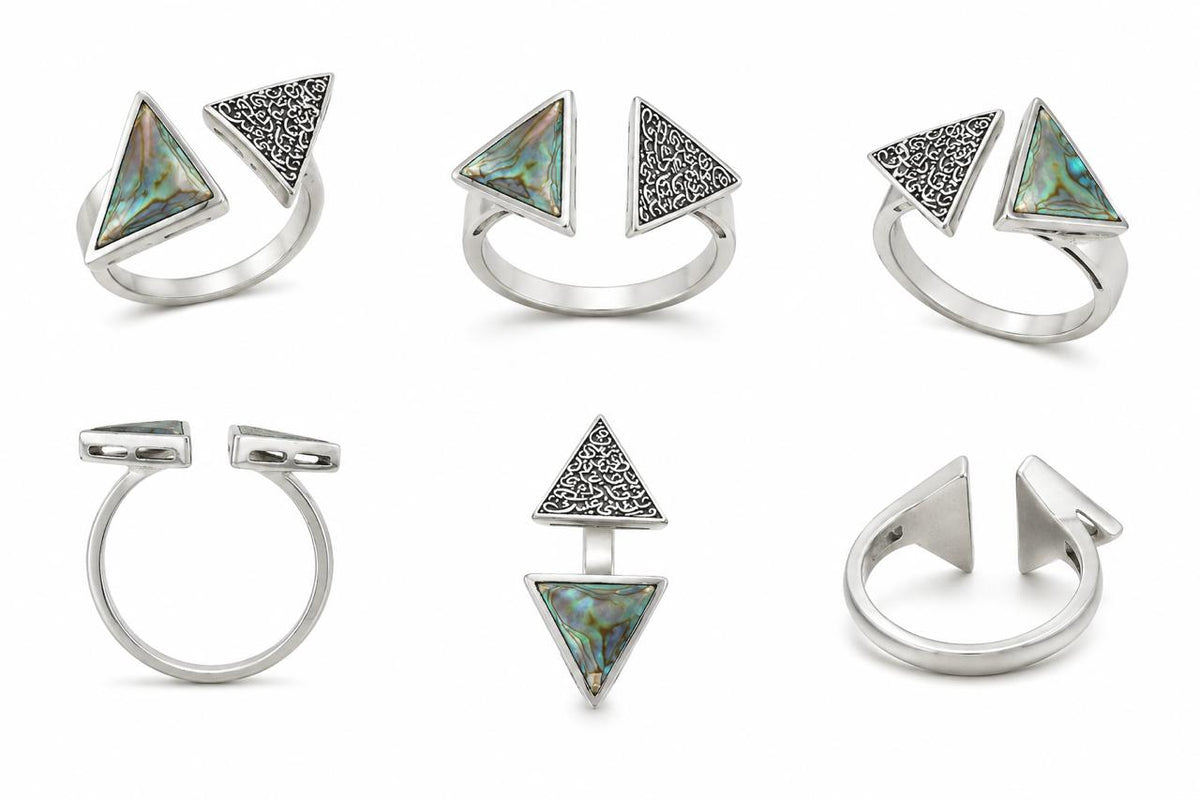 925 Silver Triangle Shell Adjustable Ring