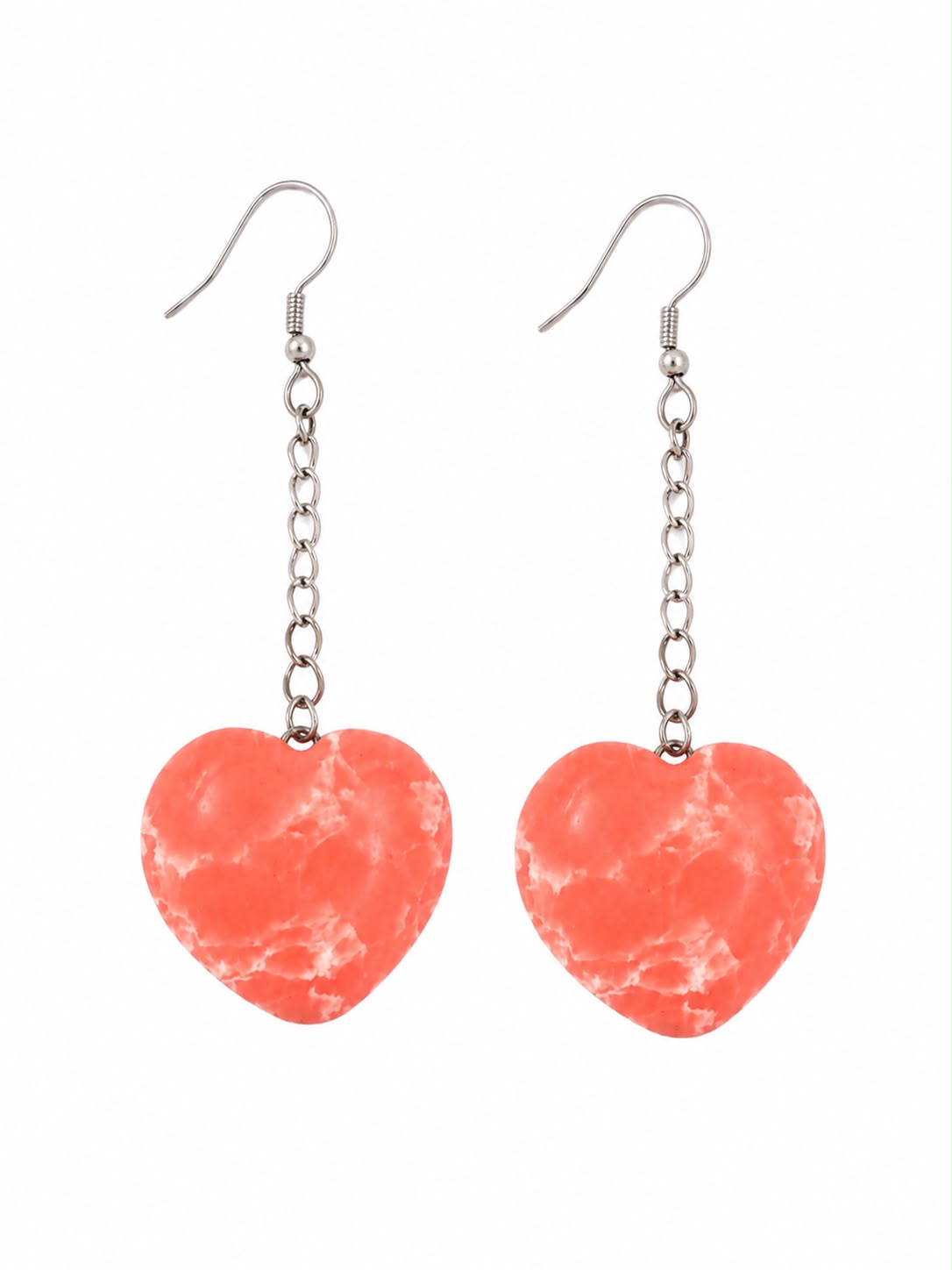 Coral Heart Drop Earrings