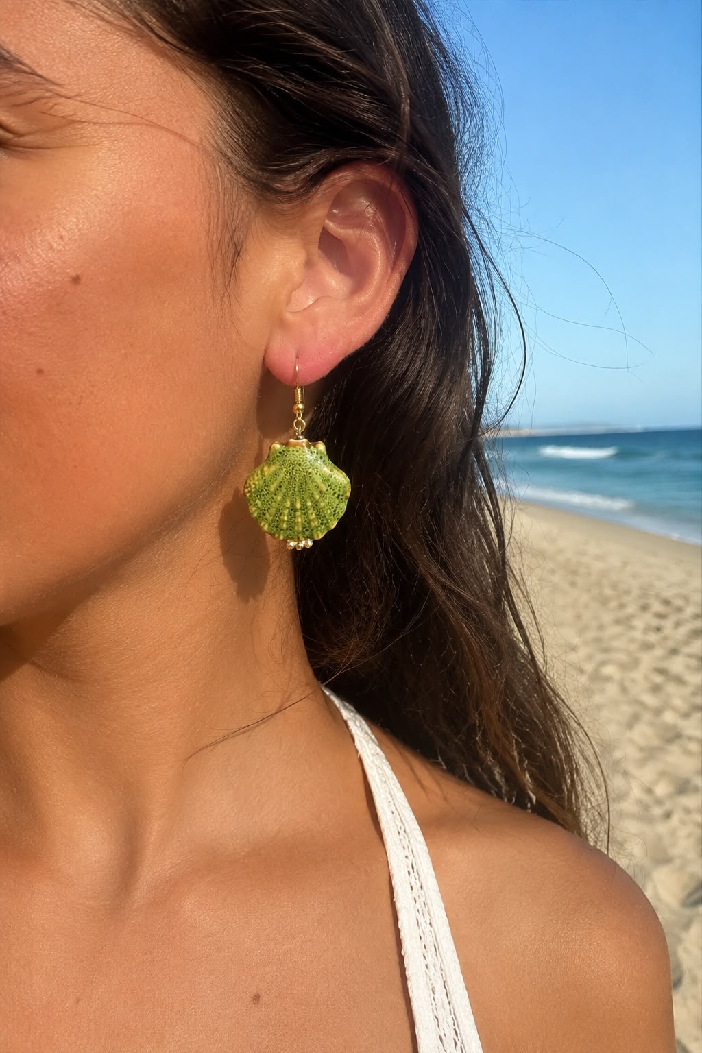 🐚 Green Shell Earrings