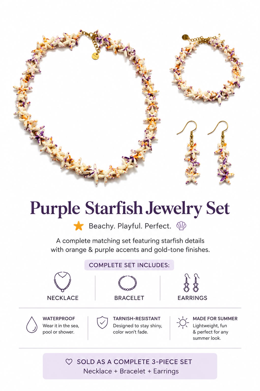Purple Starfish Jewelry Set