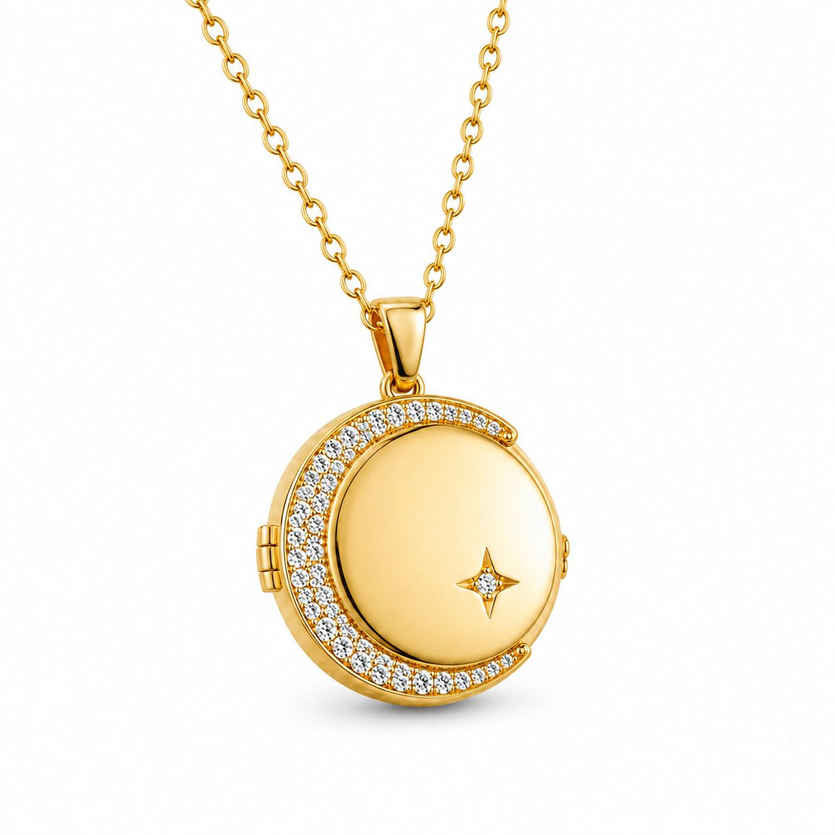 Gold Moon & Star Locket Necklace