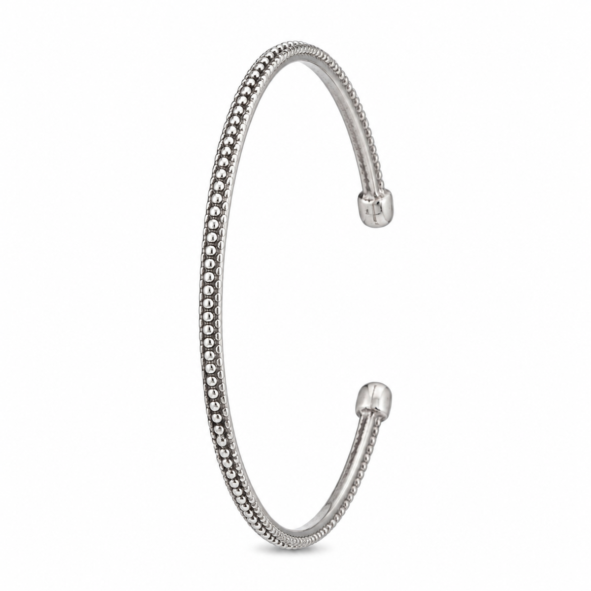 925 Silver Beaded Open Cuff Bracelet