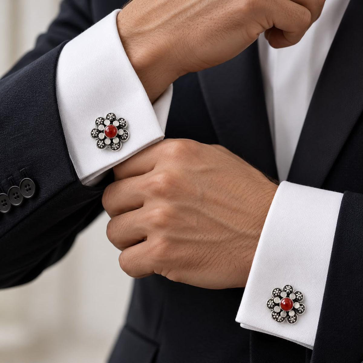 Floral Carnelian Cufflinks