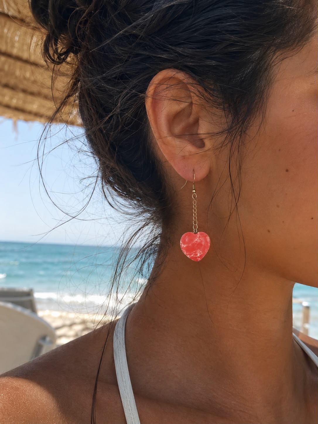 Coral Heart Drop Earrings