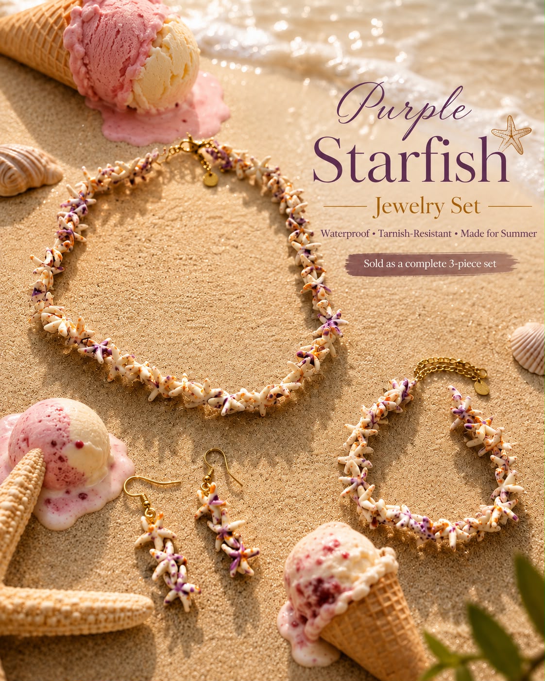 Purple Starfish Jewelry Set