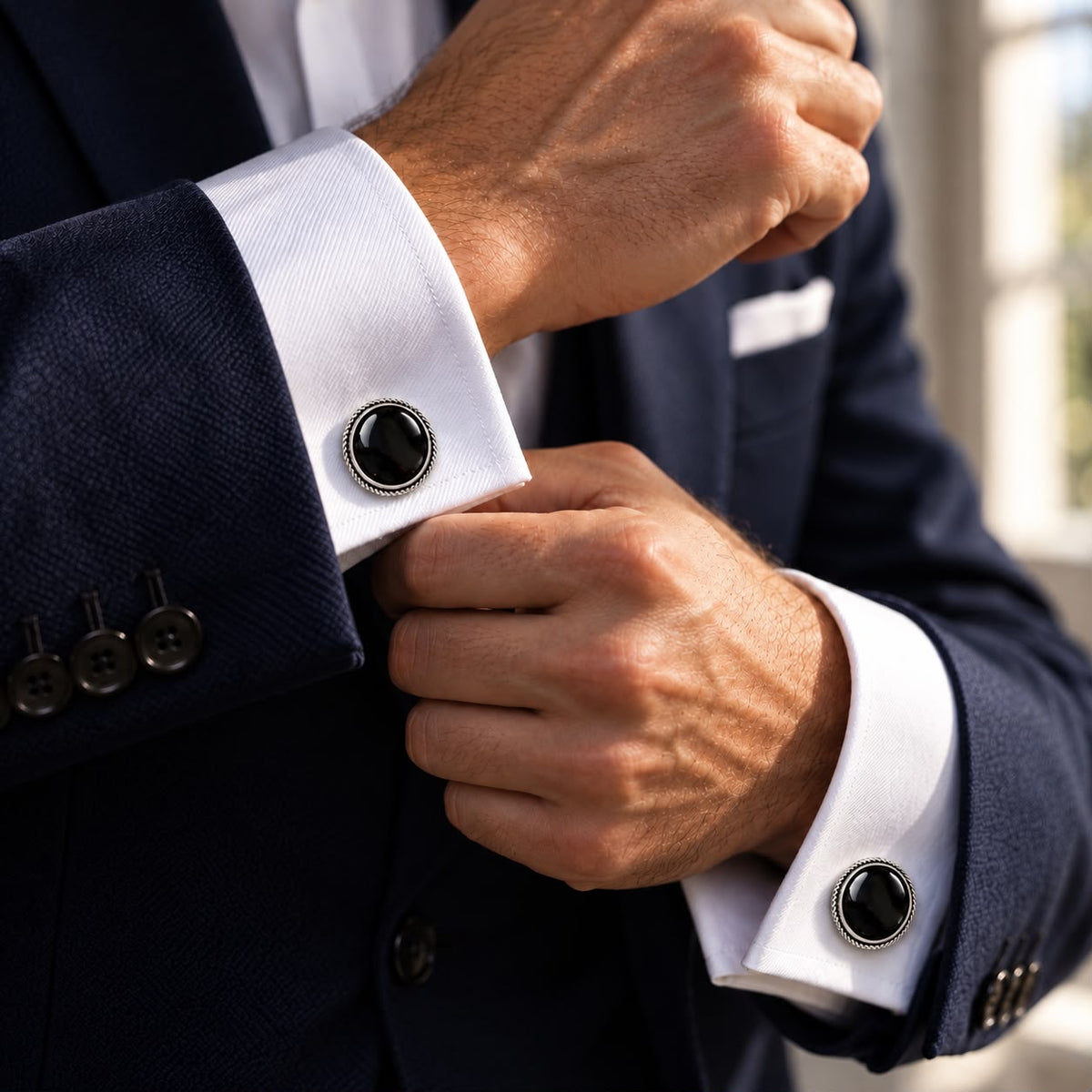 Black Stone Silver Cufflinks