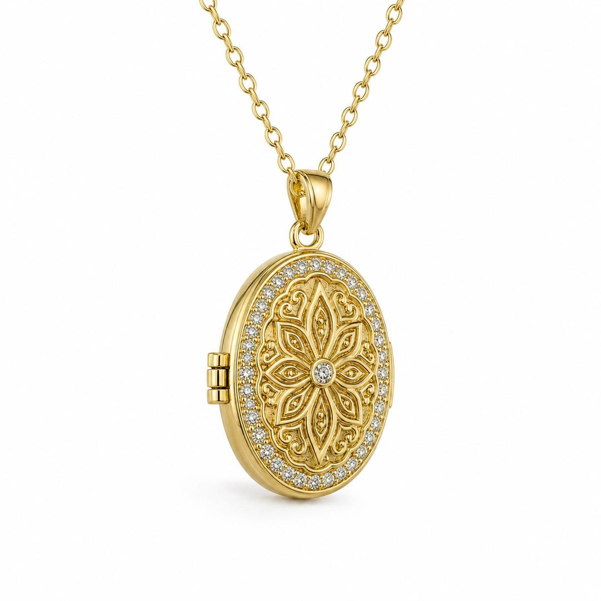 Gold Floral Locket Necklace