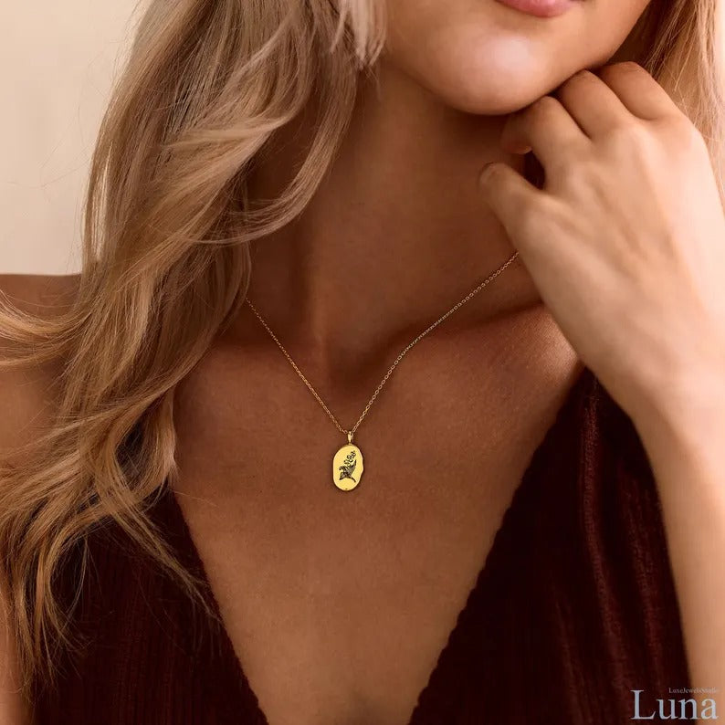 Custom Birth Flower Pendant Necklace