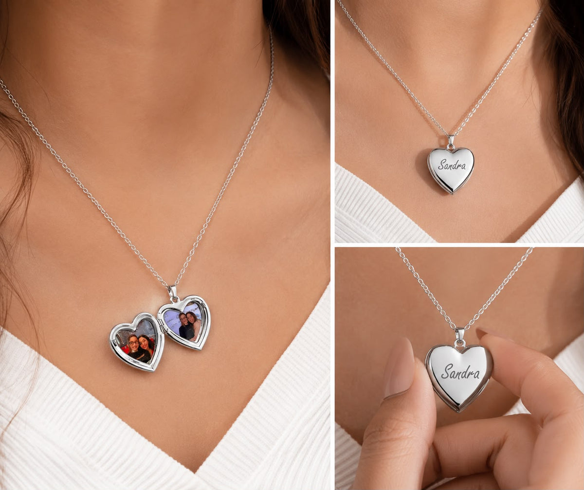 Personalized Heart Photo Locket Necklace