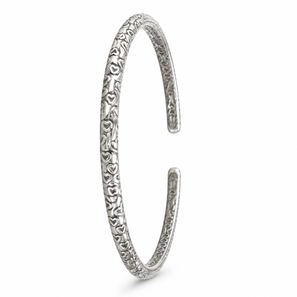 925 Silver Heart Pattern Open Cuff Bracelet