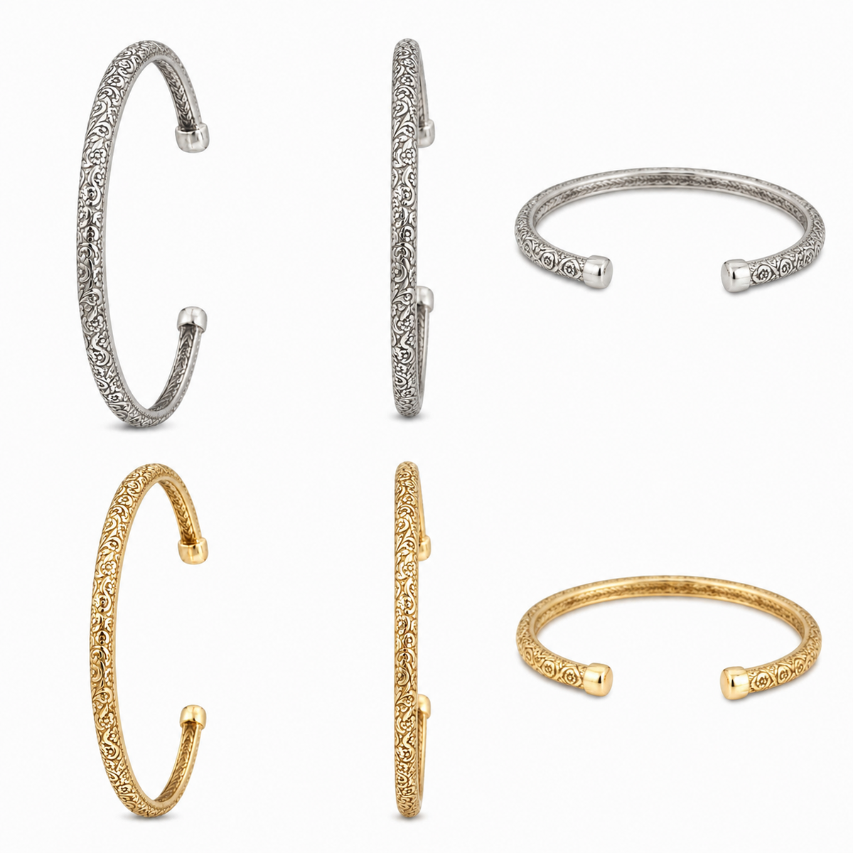 925 Silver Oriental Engraved Open Cuff Bracelet