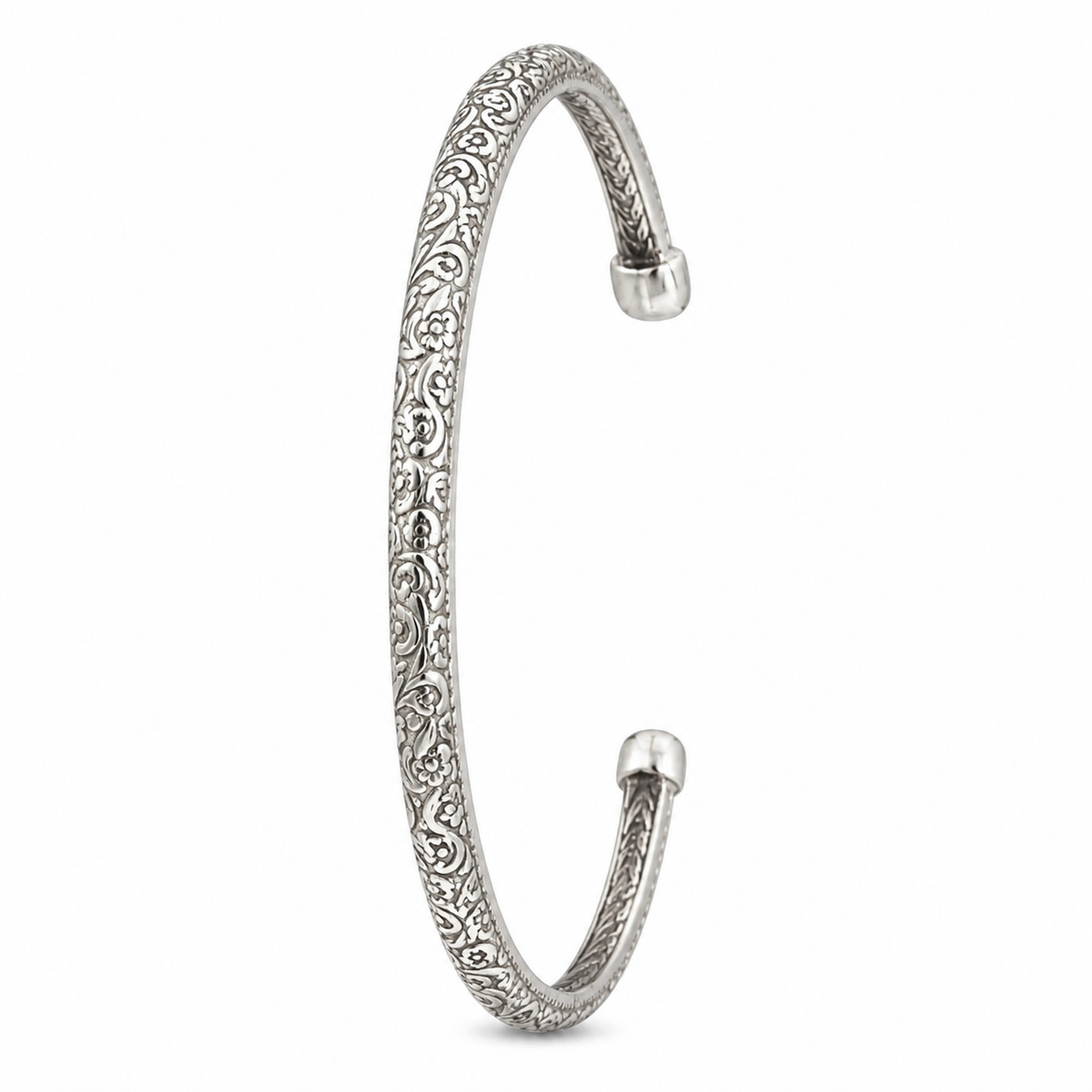 925 Silver Oriental Engraved Open Cuff Bracelet