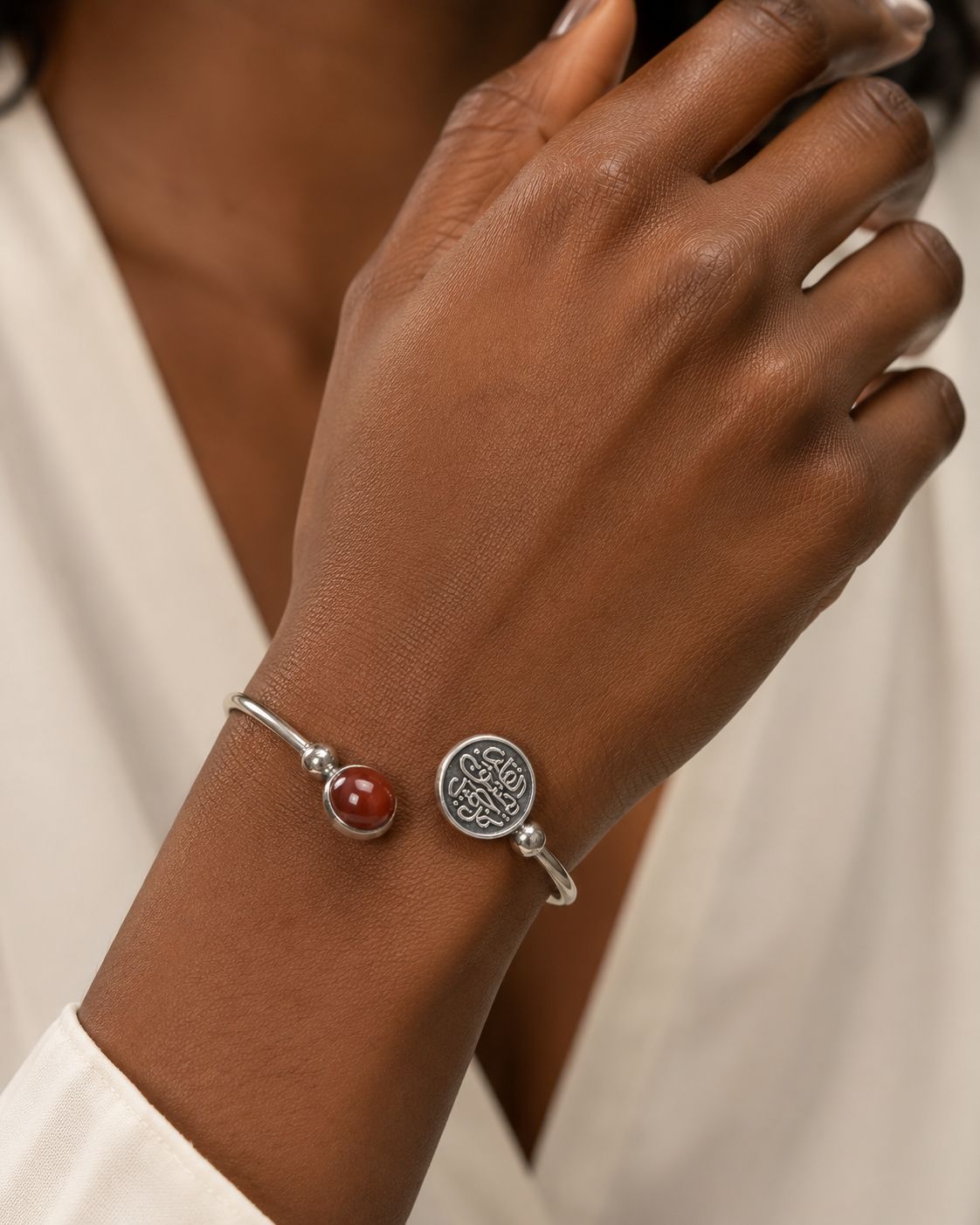 Red Agate Arabic Motif Cuff