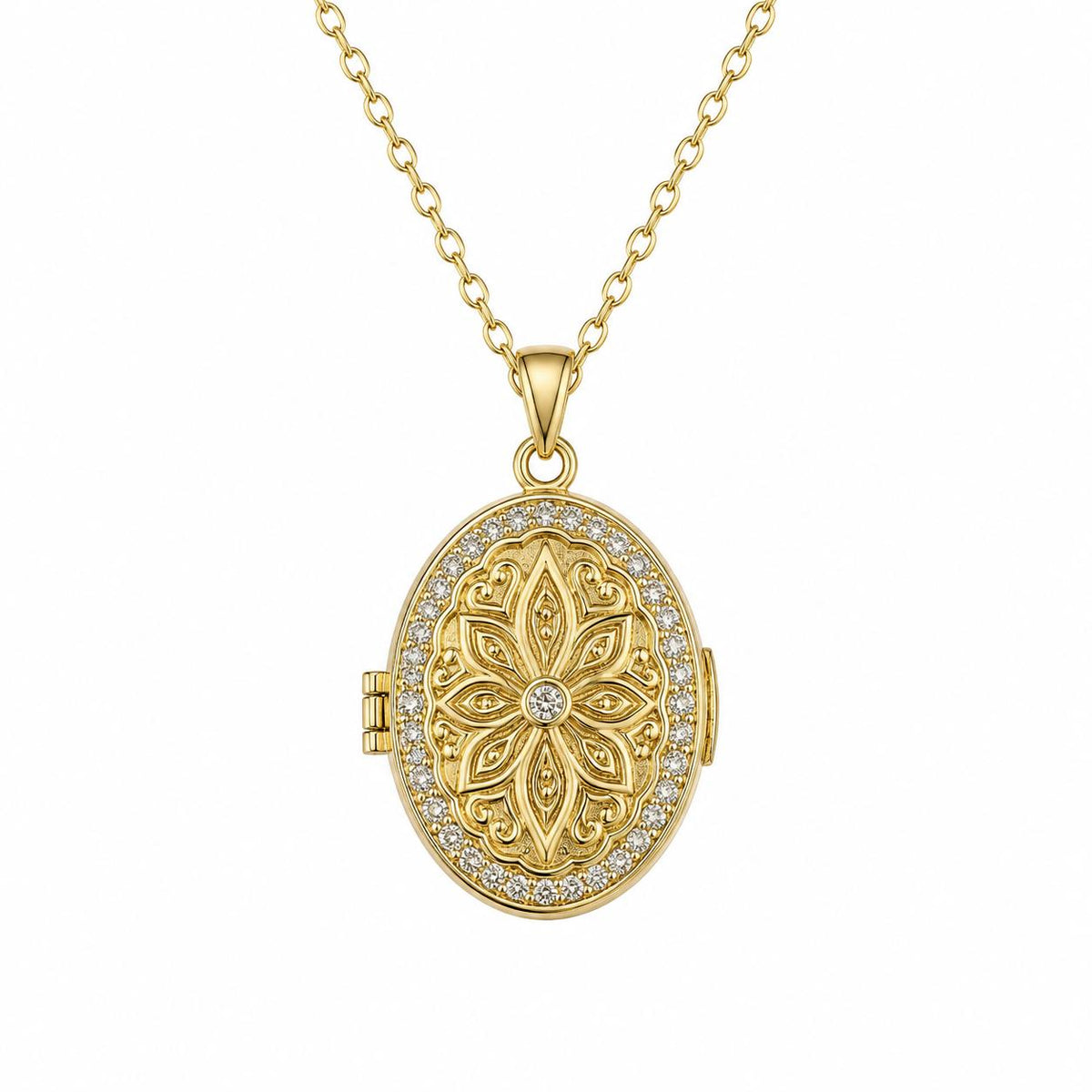 Gold Floral Locket Necklace