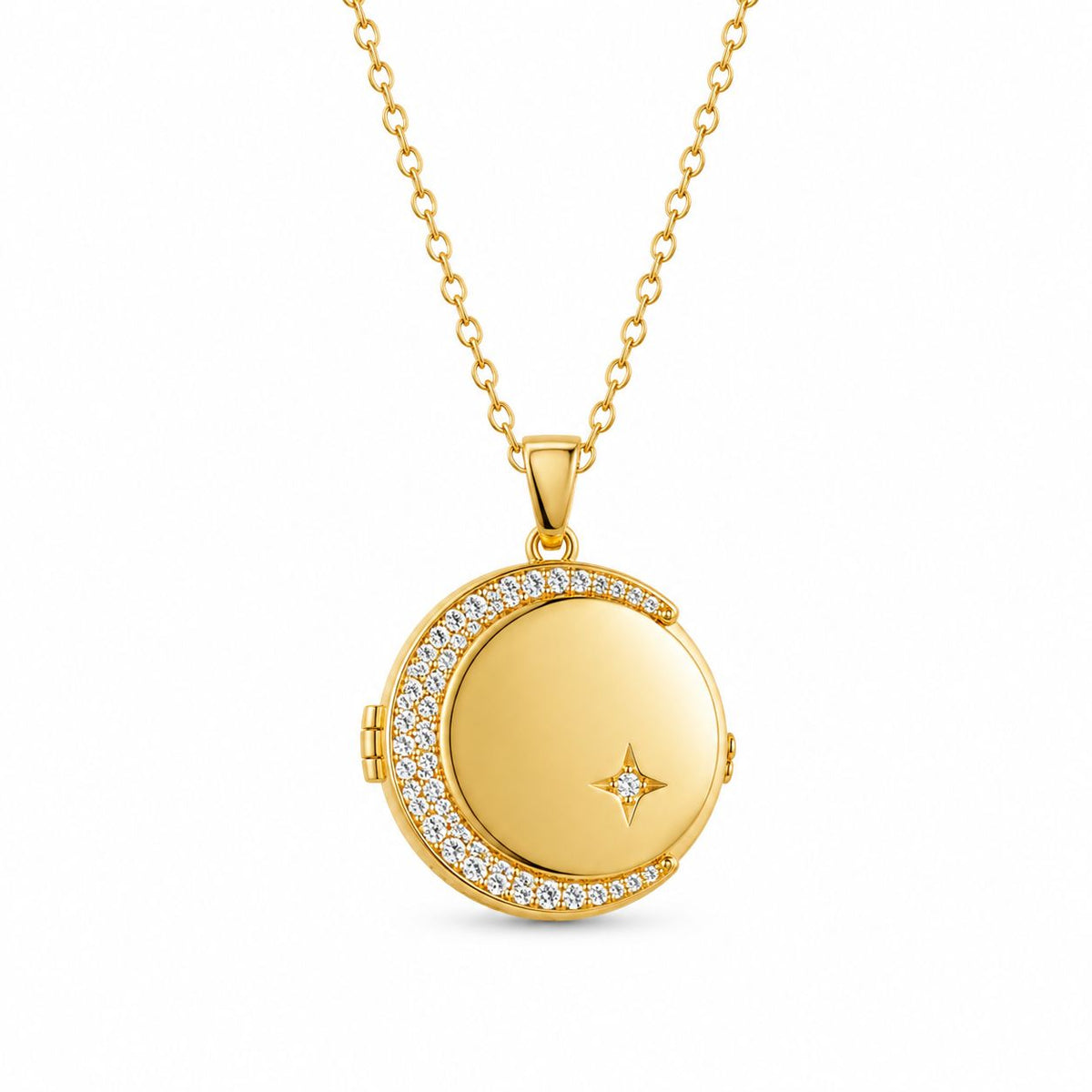 Gold Moon & Star Locket Necklace