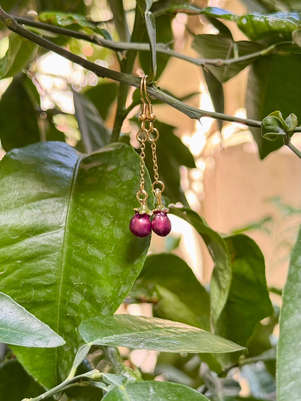 Mini Eggplant Drop Earrings 🍆✨