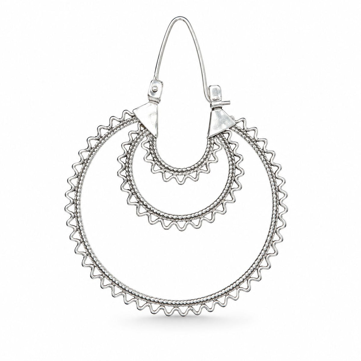 Silver Zigzag Circle Earrings